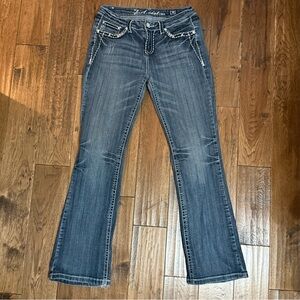 L.A. Idol USA Women’s Embellished Bootcut Thick Stitch Blue Denim Jeans